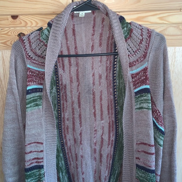 Umgee USA boho bohemian retro fringed style open front sweater size M - Picture 2 of 6